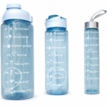 Set of 3 Transparent Water Bottles with Time Marker – 2000ml, 900ml & 300ml